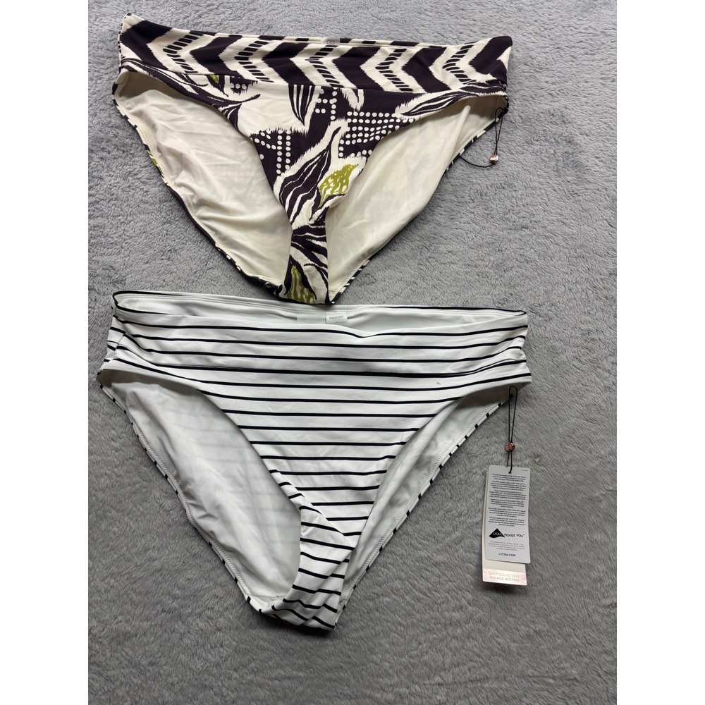 CALIA Womens XL Mid Rise Bikini Bottoms 2 Pack Striped Tropical WSA23414PRT